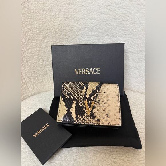 Versace Black and Cream Snakeskin Leather Wallet NWT - Picture 1 of 6